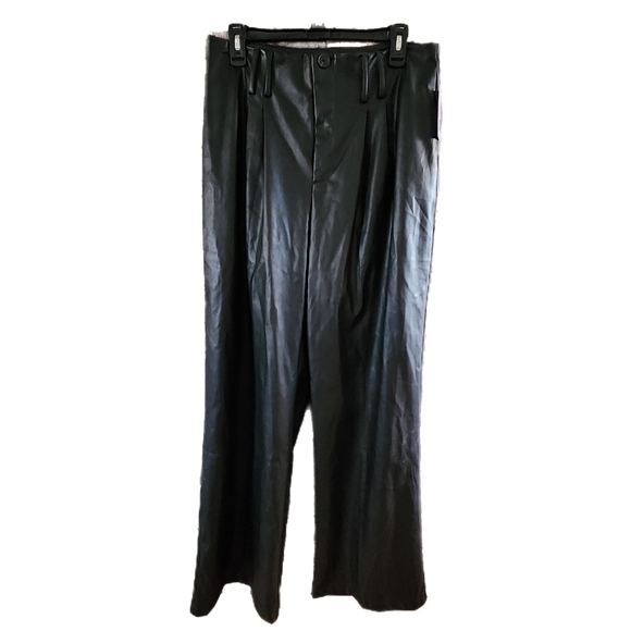 SO Faux Leather High Waist Pleated Wide Leg Pants NWT Size 15 Juniors - Picture 3 of 9